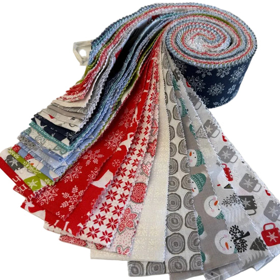 Nordic Cabin Maple Roll by Benartex featuring 40 coordinated cotton fabric strips in winter-themed prints and colours.