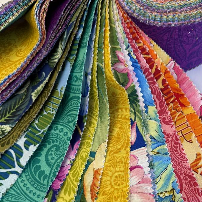 Flower Festival 2 Maple Roll by Benartex featuring 40 coordinated cotton fabric strips in vibrant floral and paisley prints.
