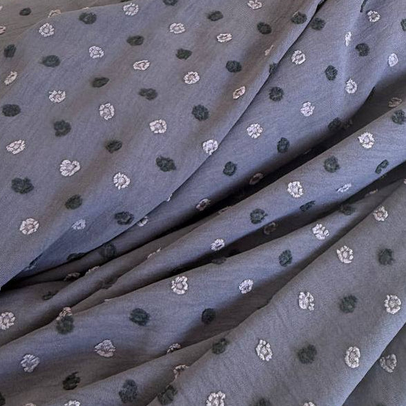 Elegant fancy cotton jacquard fabric in a deep lilac grey shade with a subtle woven texture.