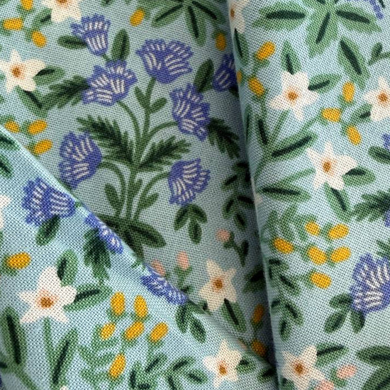 light blue fabric with yellow, white and blue floral pattern for sewing and quilting – Sasha’s Atelier Canada