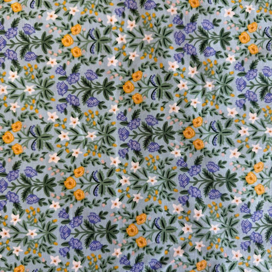 light blue fabric with yellow, white and blue floral pattern for sewing and quilting – Sasha’s Atelier Canada