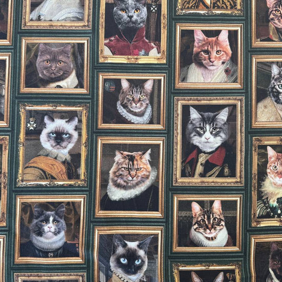 Vintage Cat Portrait Cotton Fabric – Green Gallery Frames Print Sasha's Atelier Canada