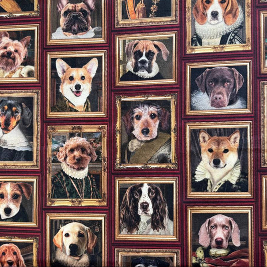 Vintage Dogs Portrait Cotton Fabric – Burgundy Gallery Print Sasha's Atelier Canada