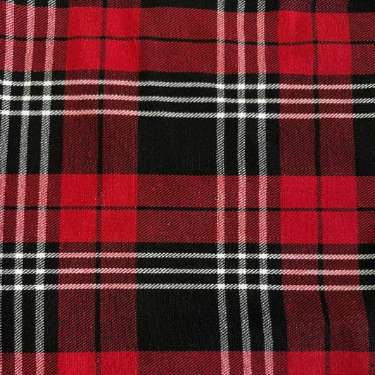 Red and black plaid fabric close-up tartan pattern textile