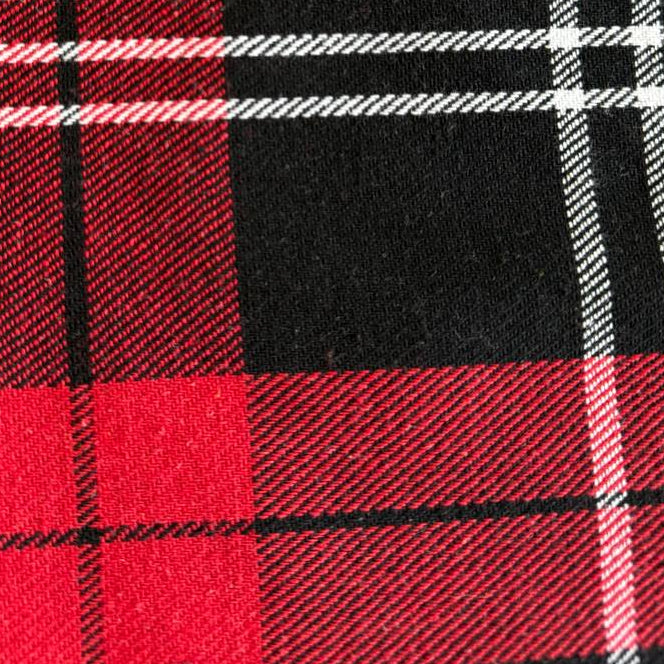 Red and black plaid fabric close-up tartan pattern textile