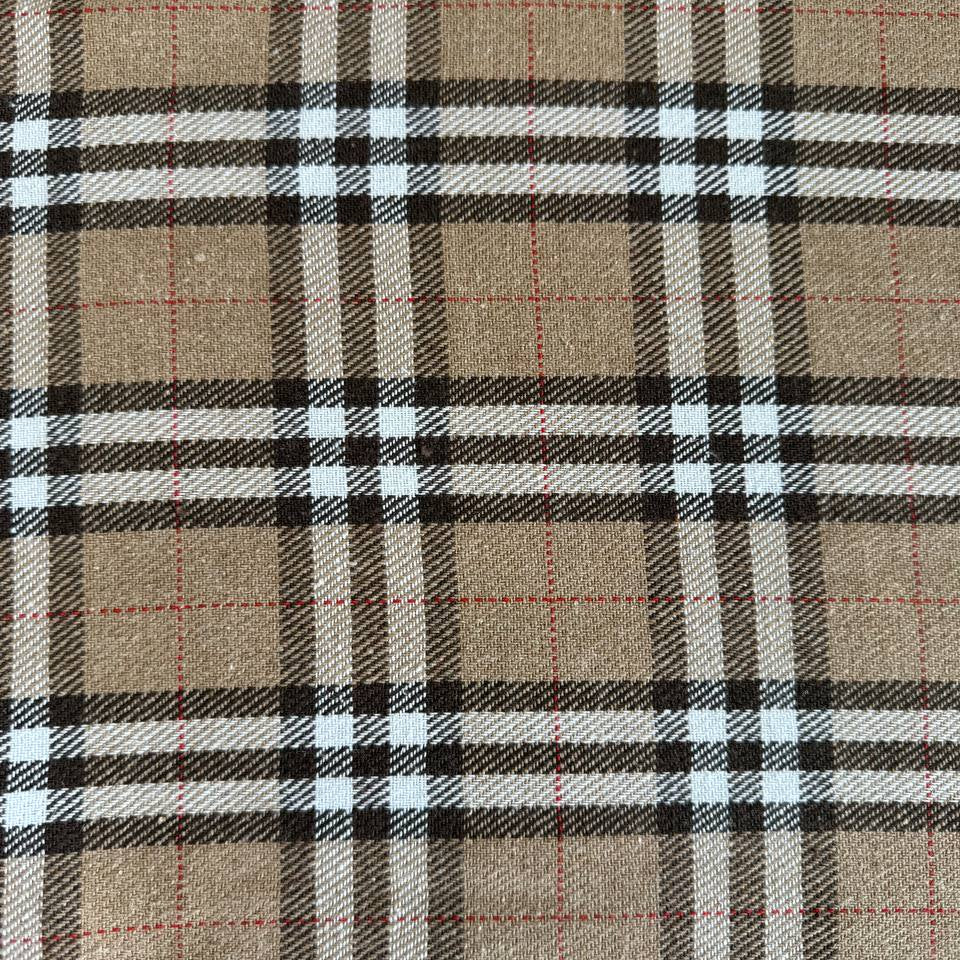 Beige brown plaid yarn dyed fabric drape texture