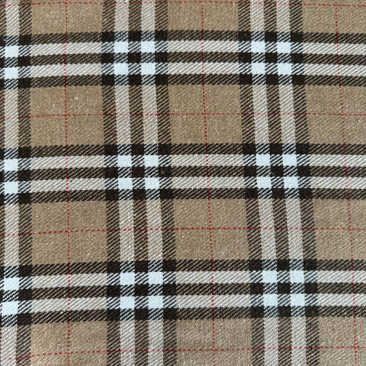 Beige brown plaid yarn dyed fabric drape texture