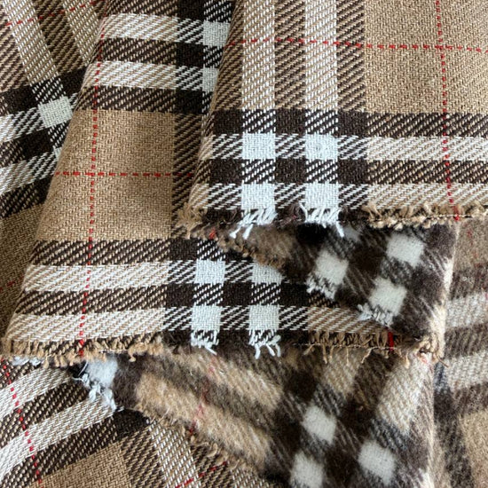Beige brown plaid yarn dyed fabric drape texture