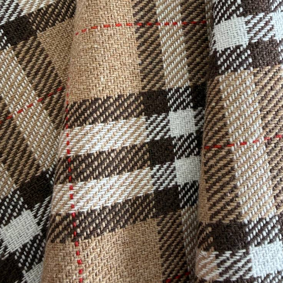 Beige brown plaid yarn dyed fabric drape texture