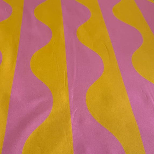 Abstract Waves Cotton Fabric Pink and Mustard – Moda Fabrics Groove Collection