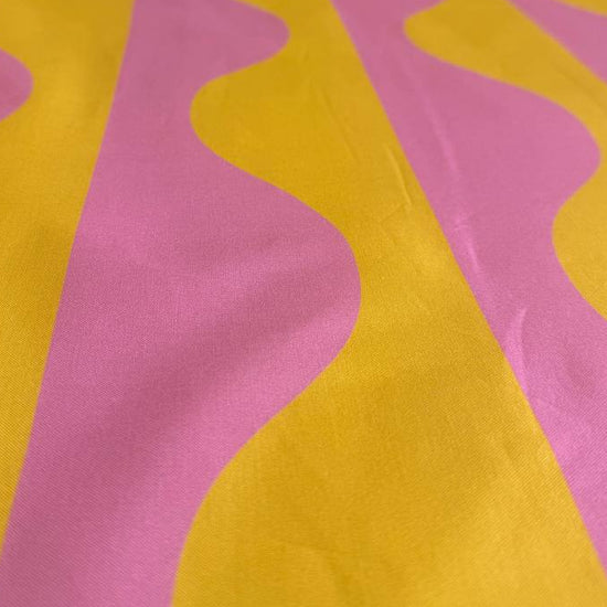 Abstract Waves Cotton Fabric Pink and Mustard – Moda Fabrics Groove Collection