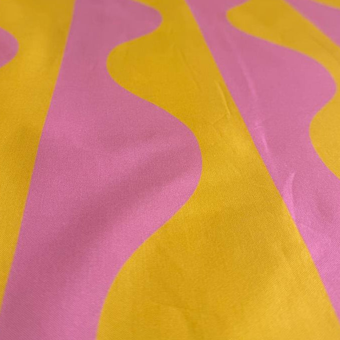 Abstract Waves Cotton Fabric Pink and Mustard – Moda Fabrics Groove Collection