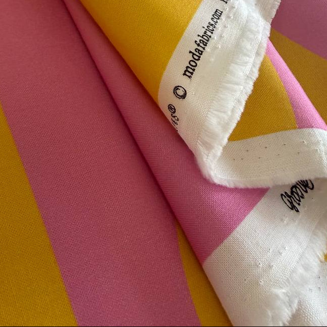 Abstract Waves Cotton Fabric Pink and Mustard – Moda Fabrics Groove Collection