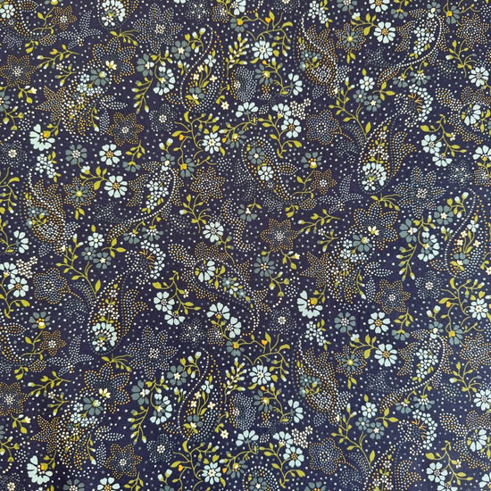 Chelsea Garden Drizzle floral cotton fabric by Moda Fabrics with small blue flowers on dark blue background