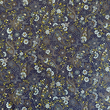 Chelsea Garden Drizzle floral cotton fabric by Moda Fabrics with small blue flowers on dark blue background
