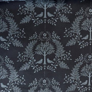 Family Tree cotton quilting fabric Night Sky by Deb Strain for Moda with botanical tree and birds pattern on dark blue background