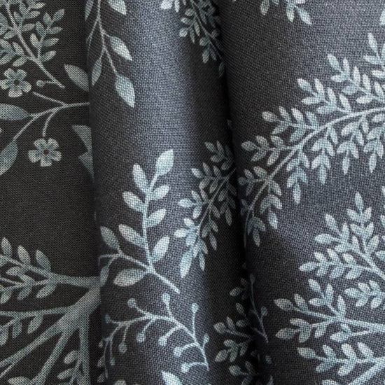 Family Tree cotton quilting fabric Night Sky by Deb Strain for Moda with botanical tree and birds pattern on dark blue background