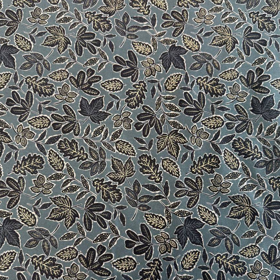 Blue grey quilting cotton featuring an allover leaf print from Moda Fabrics' Foraged, Found & Hand Me Down collection.