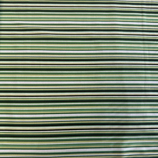 Multi-coloured striped quilting cotton fabric from Betty's Geraniums by Jackie Robinson for Benartex, available in green stripe and pink-red stripe colourways.