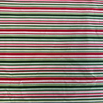 Multi-coloured striped quilting cotton fabric from Betty's Geraniums by Jackie Robinson for Benartex, available in green stripe and pink-red stripe colourways.