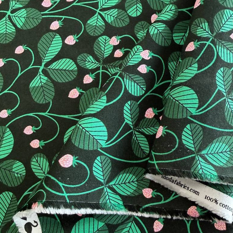 Love Letter Wild Strawberry Vines quilting cotton fabric in Hunter green by Lizzy House for Moda Fabrics.