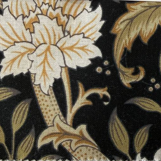Morris Manor Best of Morris charm pack by Moda Fabrics with 42 precut 5 inch cotton quilting squares featuring classic William Morris floral design on black backgroun