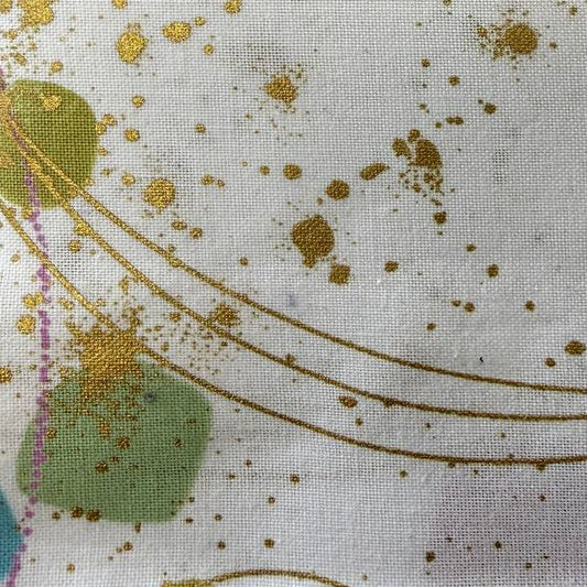 Flirtation charm pack fabric bundle by Zen Chic for Moda Fabrics with 42 precut 5 inch cotton quilting squares featuring modern abstract prints with gold accents