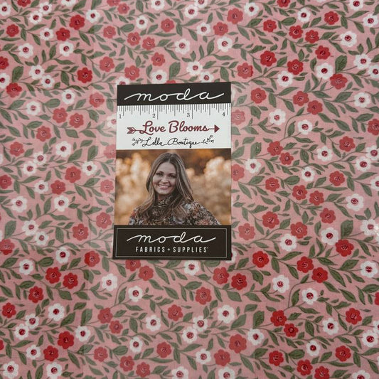 Love Blooms Layer Cake fabric bundle by Lella Boutique for Moda Fabrics with pink floral quilting cotton 10 inch squares