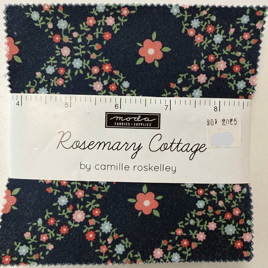Rosemary Cottage Charm Pack by Camille Roskelley for Moda Fabrics with navy floral quilting cotton prints