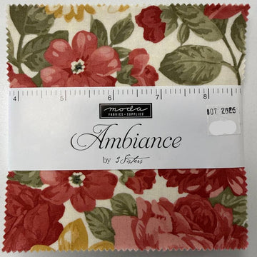Ambiance Charm Pack by 3 Sisters for Moda Fabrics with red floral quilting cotton prints