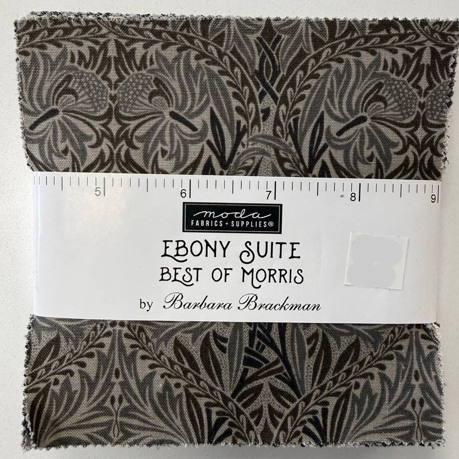 Ebony Suite Best of Morris charm pack Moda Fabrics black floral quilting cotton 5 inch squares