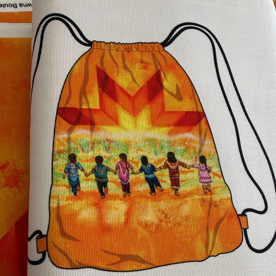 Always In Our Hearts panel fabric by Northcott with children holding hands and orange star design