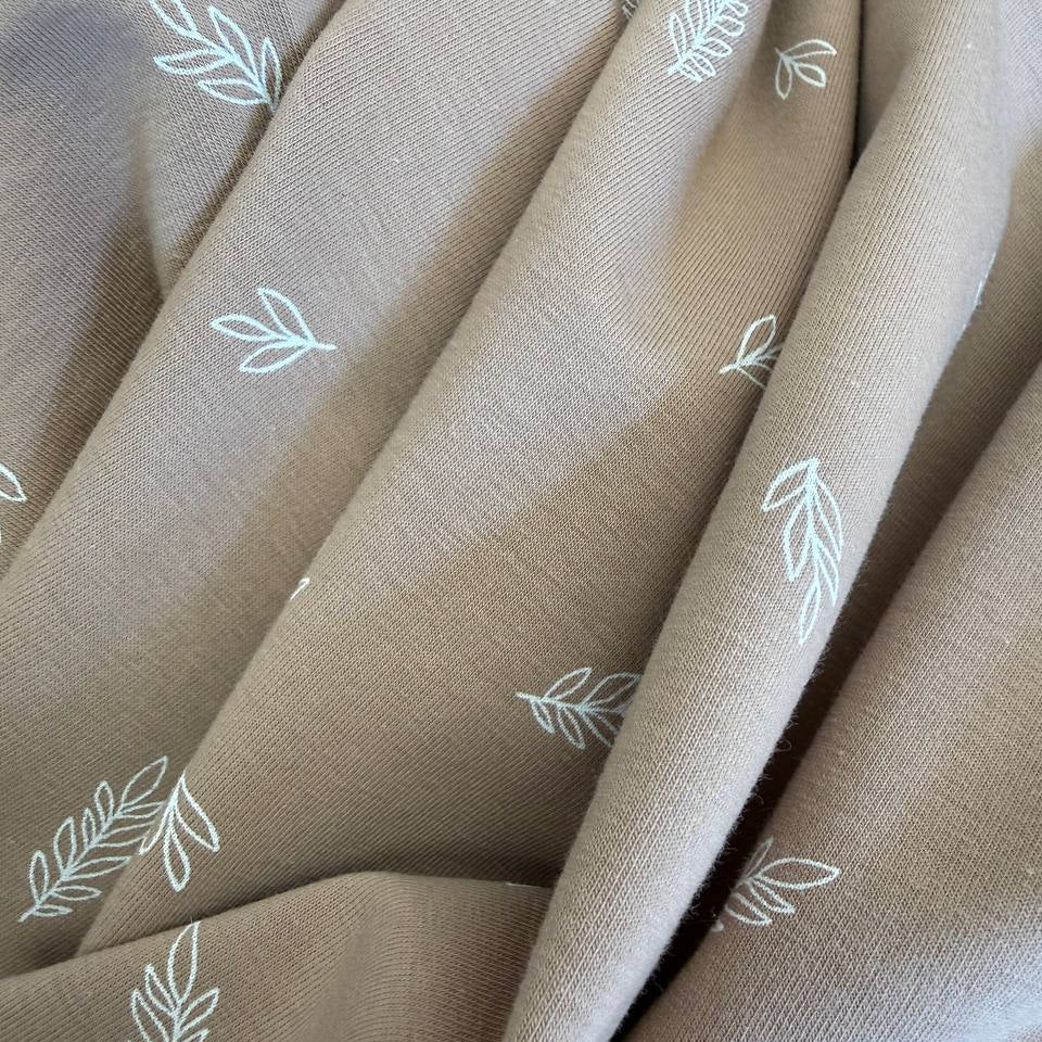 Beige quilted cotton jersey fabric 95 cotton 5 spandex