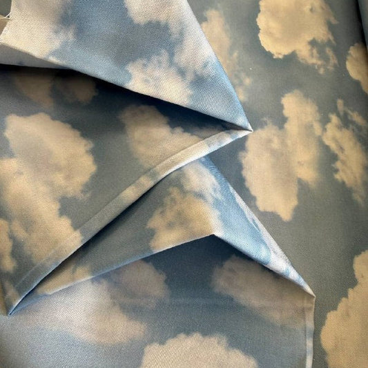 Sky blue cotton fabric with white cloud print, soft quilting cotton by Moda, Wild Blue Yonder collection