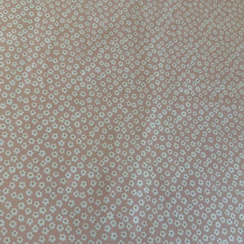 Cream cotton fabric with peach floral print and green leaves, quilting cotton by Moda Potted collection