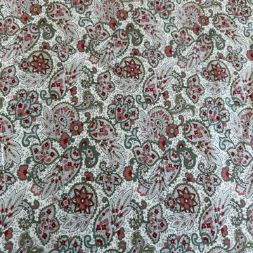 Porcelain style paisley floral cotton fabric in beige with red and green details by Moda Ambiance collection