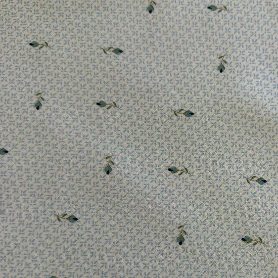 Light blue cotton fabric with small delicate floral print by Stof, soft quilting fabric