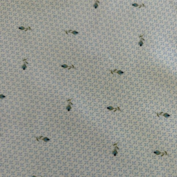 Light blue cotton fabric with small delicate floral print by Stof, soft quilting fabric