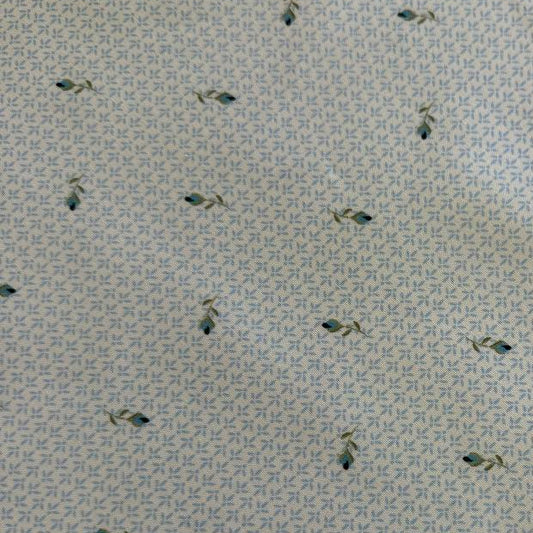 Light blue cotton fabric with small delicate floral print by Stof, soft quilting fabric