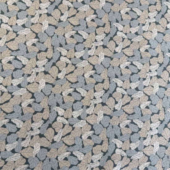 Cotton fabric with leaf print in sage green, beige and blue tones from Moda Potted collection
