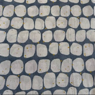 Blue and white pebble print cotton fabric with gold speckles by Zen Chic Flirtation collection