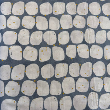 Blue and white pebble print cotton fabric with gold speckles by Zen Chic Flirtation collection