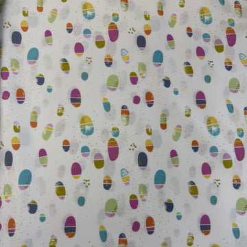 Flirtation by Zen Chic Lace cotton fabric by Moda with colorful oval shapes and gold speckles on white background, quilting cotton fabric 