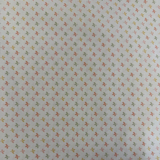 Flower Girl cotton fabric by Sew Quilty Life with small pastel leaf sprigs on cream background
