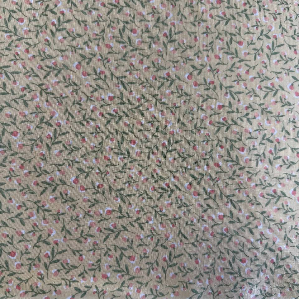 Yellow floral cotton fabric with small pink flowers and green vines, Flower Girl collection by My Sew Quilty Life for Moda.