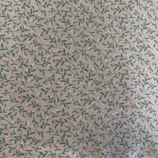 Yellow floral cotton fabric with small pink flowers and green vines, Flower Girl collection by My Sew Quilty Life for Moda.