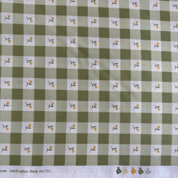 Green gingham cotton fabric with small yellow flowers, Flower Girl by My Sew Quilty Life for Moda, Prairie print