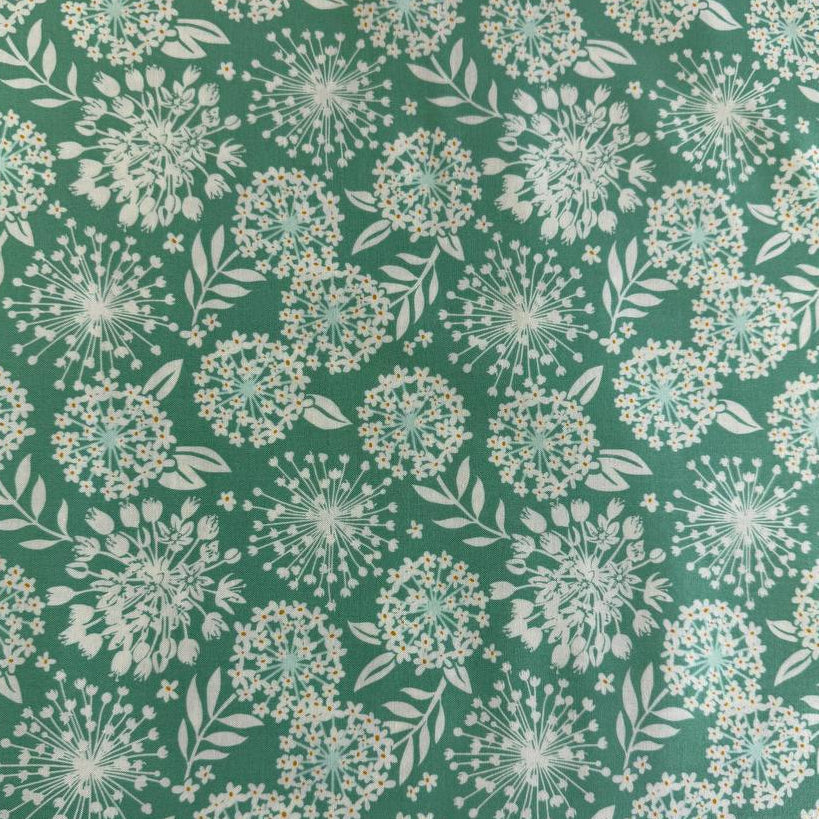 Moda Tango by Kate Spain Sea 527332-23 green cotton fabric with white floral burst print