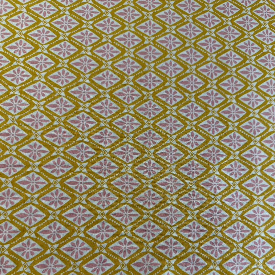 Yellow and pink geometric floral cotton fabric Tango by Kate Spain for Moda Sunshine 527336-17
