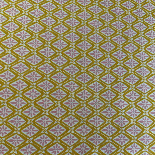 Yellow and pink geometric floral cotton fabric Tango by Kate Spain for Moda Sunshine 527336-17